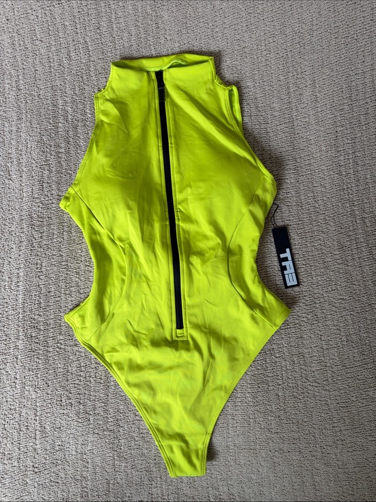 Ta3 Other - Eli Neon Yellow High-Neck Zip One-Piece Swimsuit